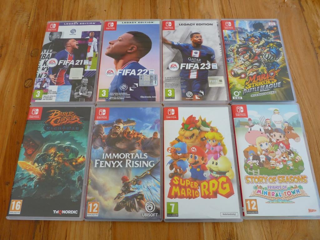 TE RUIL: 8 Switch games Fifa Mario Strikers RPG Fenyx Rising, Ophalen, Overige genres, Zo goed als nieuw, 3 spelers of meer