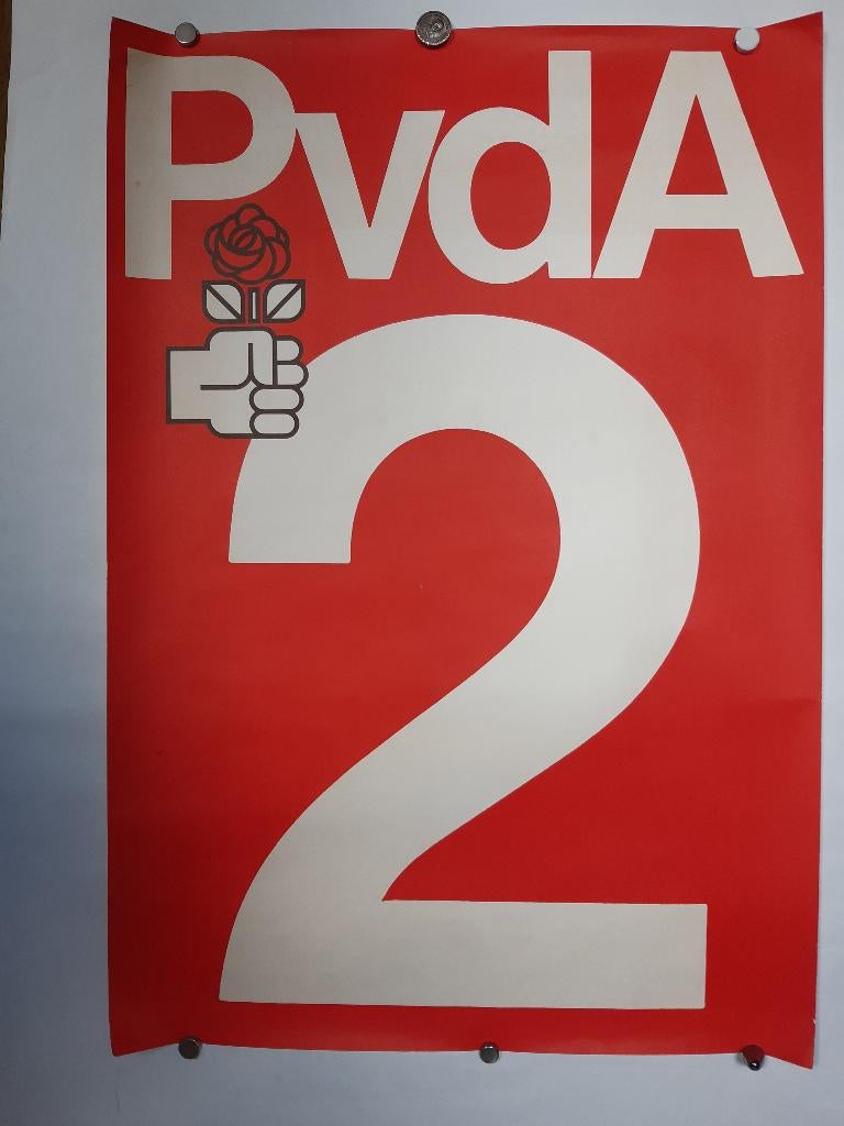 Originele poster PVDA Lijst 2 Joop den Uyl Grootformaat, Verzenden, A1 t/m A3, Reclame, Rechthoekig Staand