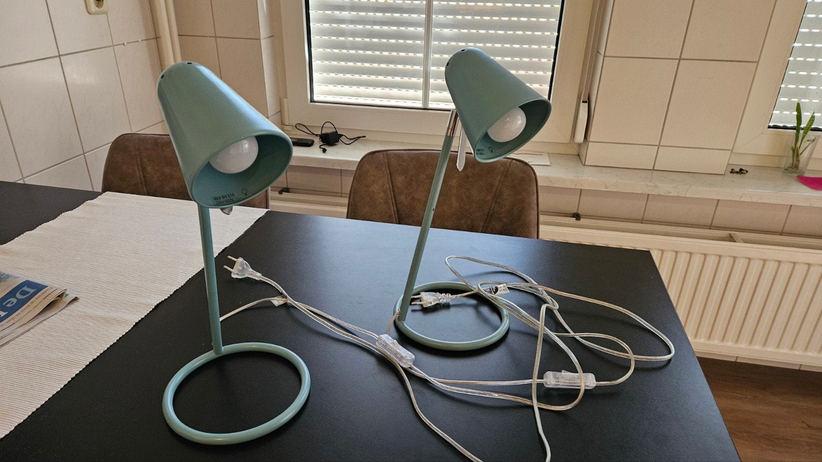 Set van 2 mintgroene tafellampen, modern design, Groen, Met schakelaar, E14 (klein), Ophalen of Verzenden