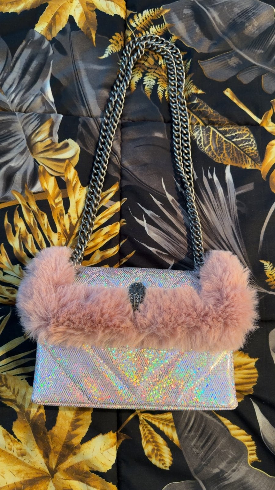 Kurt Geiger tas met roze bont en glitter, Ophalen of Verzenden, Zo goed als nieuw, Roze, Schoudertasje
