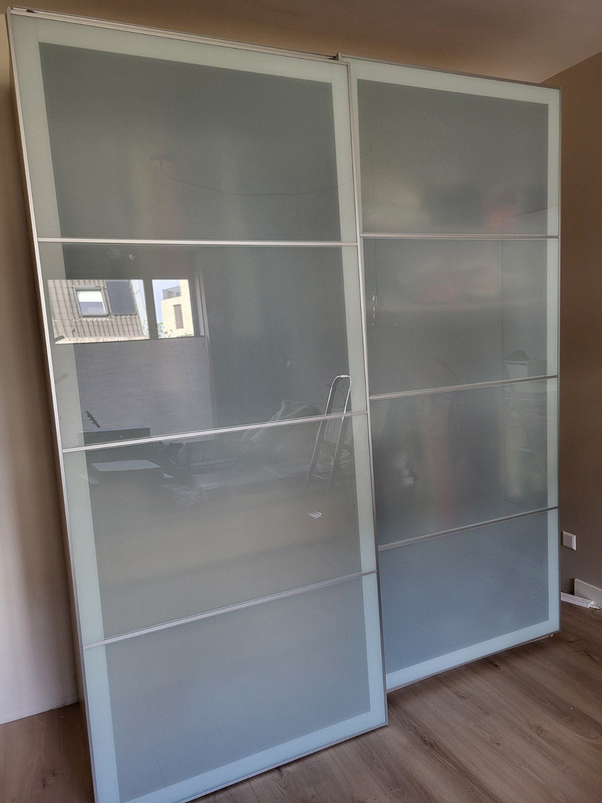 Tweetal IKEA PAX Schuifdeuren - Melkglas en aluminium, Ophalen, Gebruikt, 200 cm of meer, 150 tot 200 cm