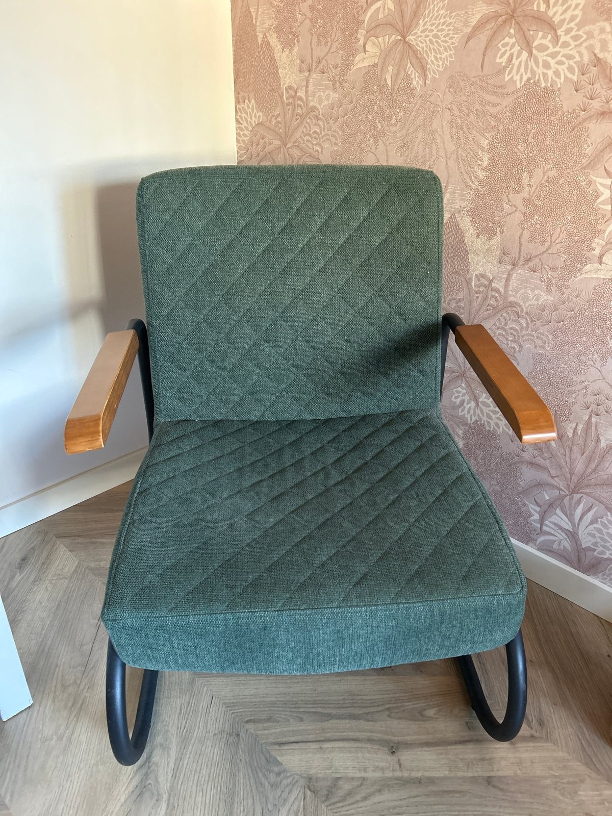 Vince Design Nigel fauteuil groen - zo goed als nieuw, Huis en Inrichting, Fauteuils, Ophalen, Zo goed als nieuw, Stof
