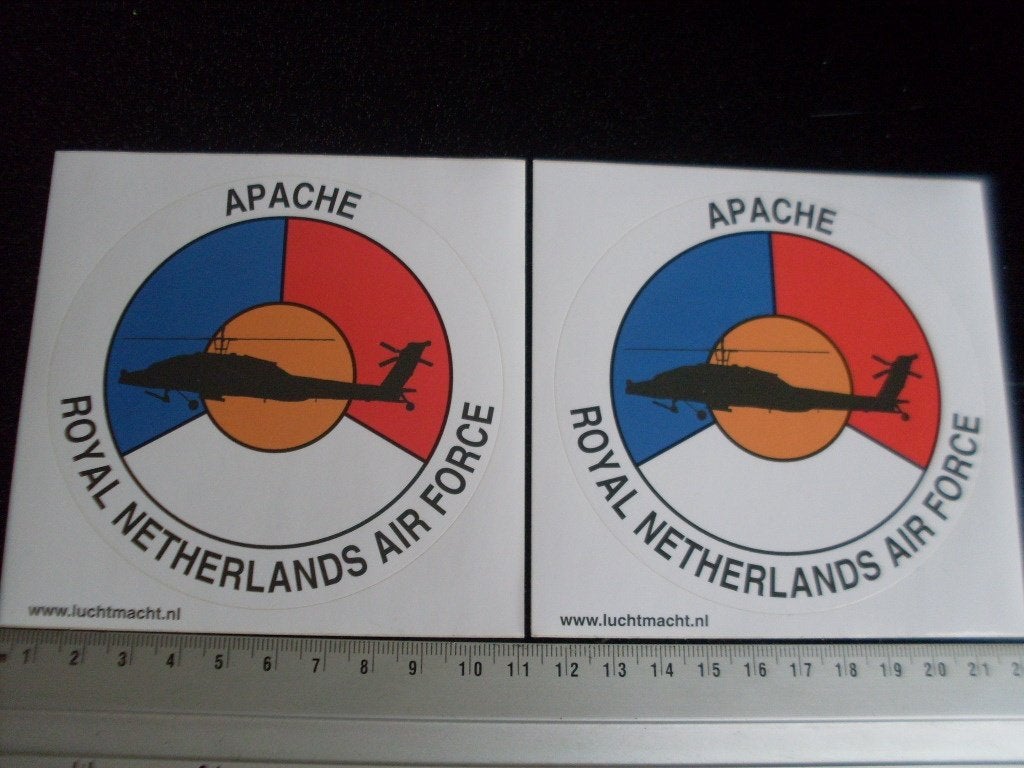 2x sticker apache royal netherlands air force helikopter, Verzenden, Zo goed als nieuw, Bedrijf of Vereniging