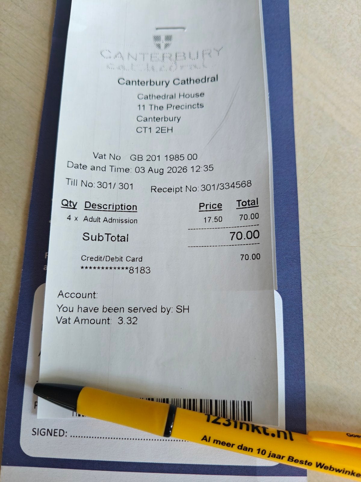 Canterbury Cathedral, Tickets en Kaartjes, Twee personen, Ticket of Toegangskaart