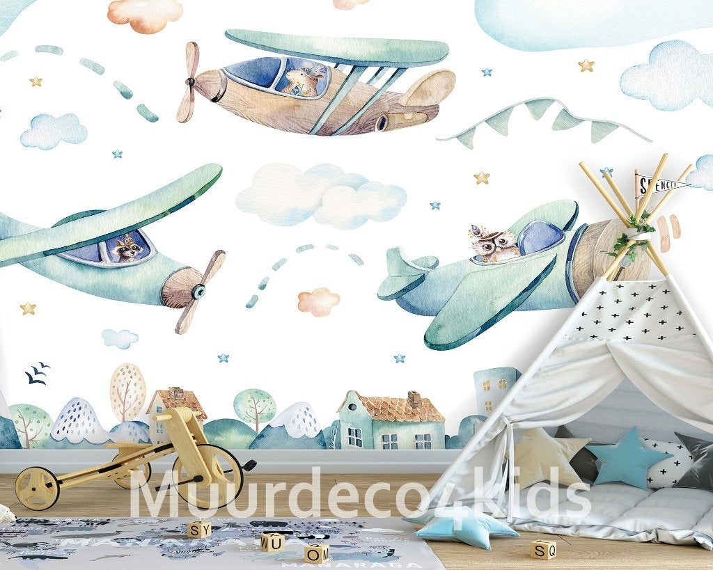 Vliegtuigen behang kinderkamer, babykamer, *Muurdeco4kids, Kinderen en Baby's, Verzenden, Nieuw
