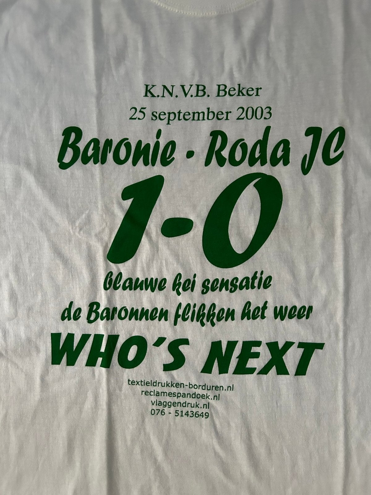 Baronie - Roda JC T-Shirt KNVB beker 25 september 2003, Verzamelen, Ophalen of Verzenden, Roda JC, Shirt