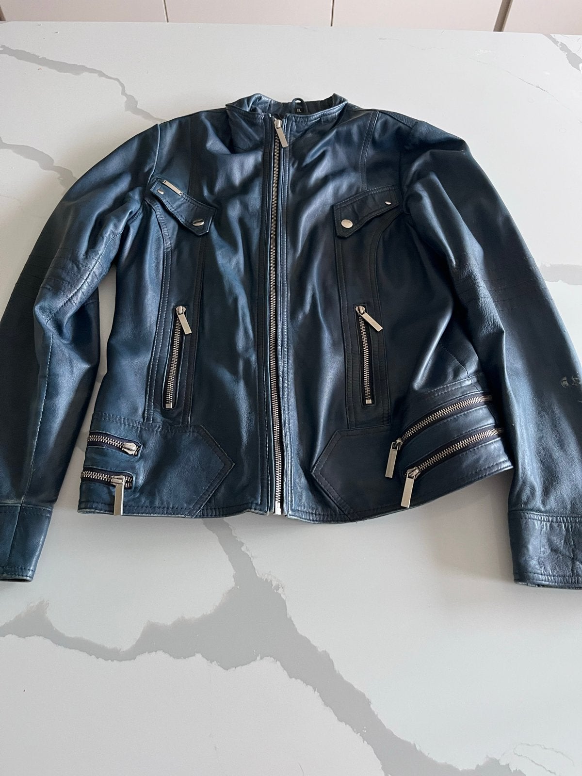 Versano leren jas, donkerblauw, maat XL, Kleding | Dames, Ophalen of Verzenden, Gedragen, Maat 46/48 (XL) of groter, Blauw