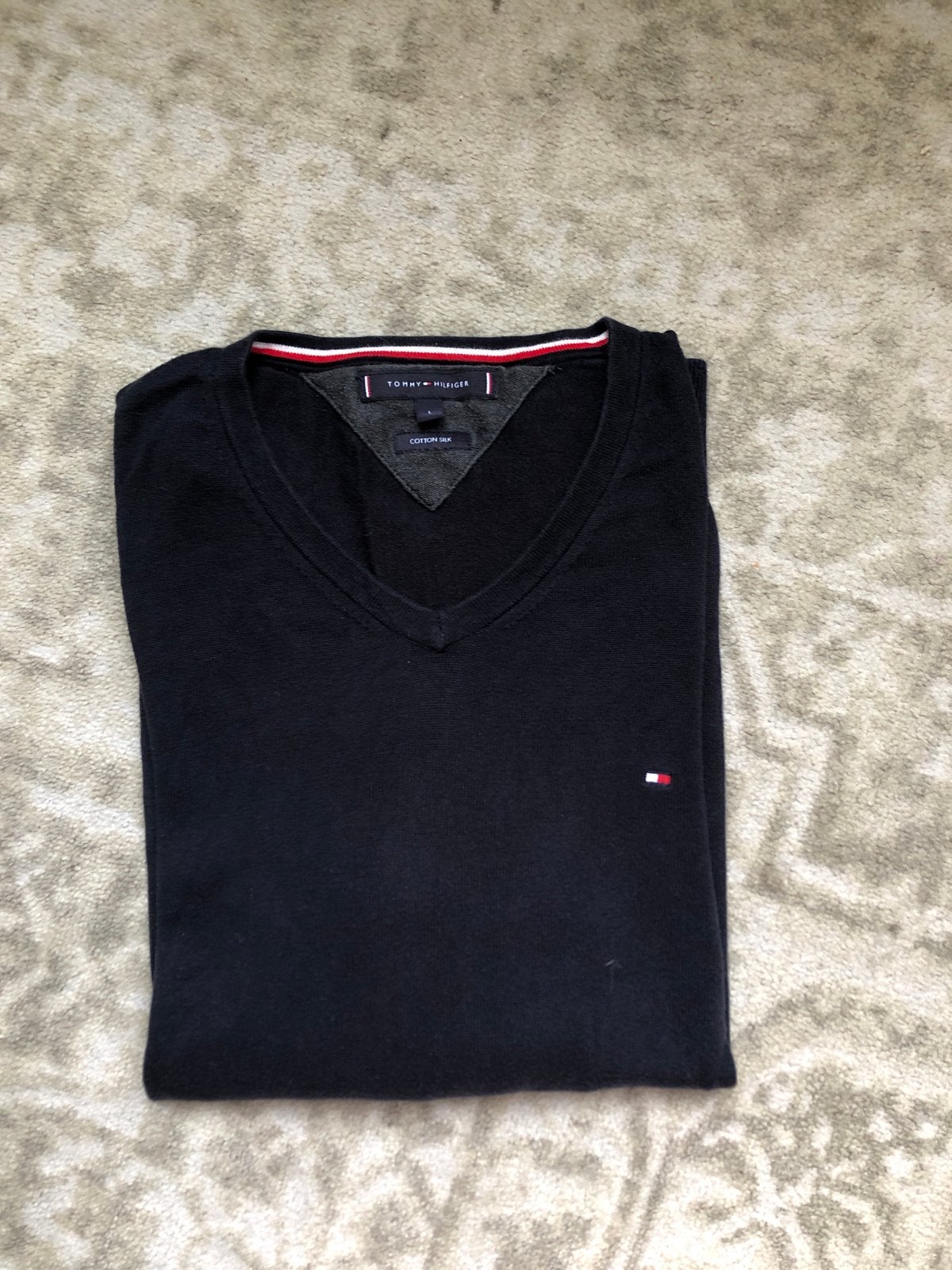 Tommy Hilfiger V-hals trui - Maat L - Katoen/Zijde, Ophalen of Verzenden, Zo goed als nieuw, Maat 52/54 (L), Blauw