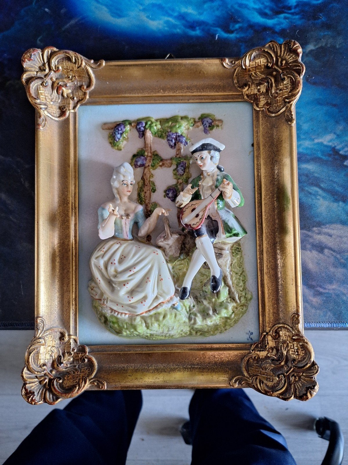 Leuk Barok schilderijtje, Ophalen, Bijzondere lijst, Portret of Personen, Vintage