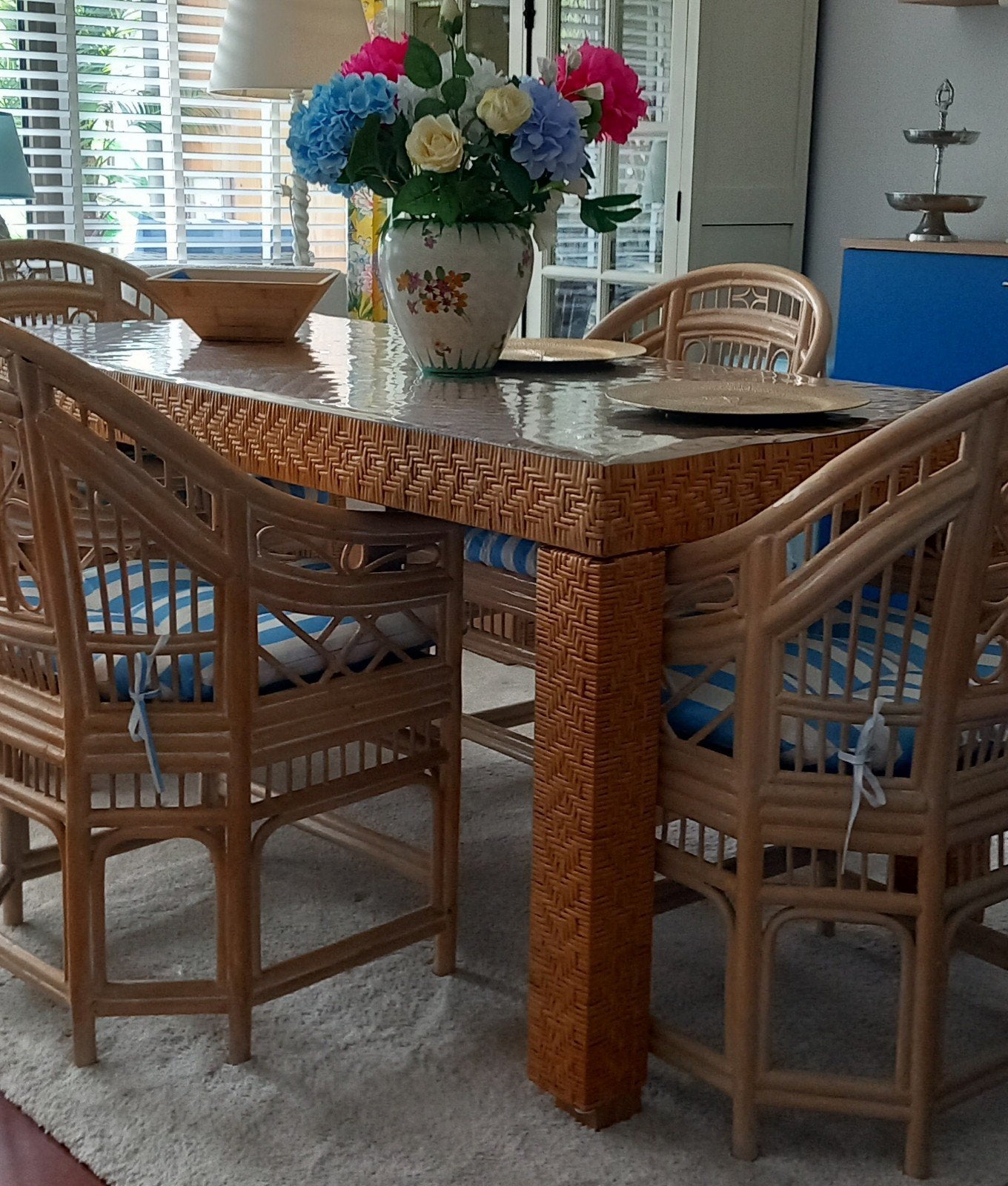 Rotan eethoek, Brighton Paviljoen style chippen dale, Bali, Gebruikt, 150 tot 200 cm, Vier personen
