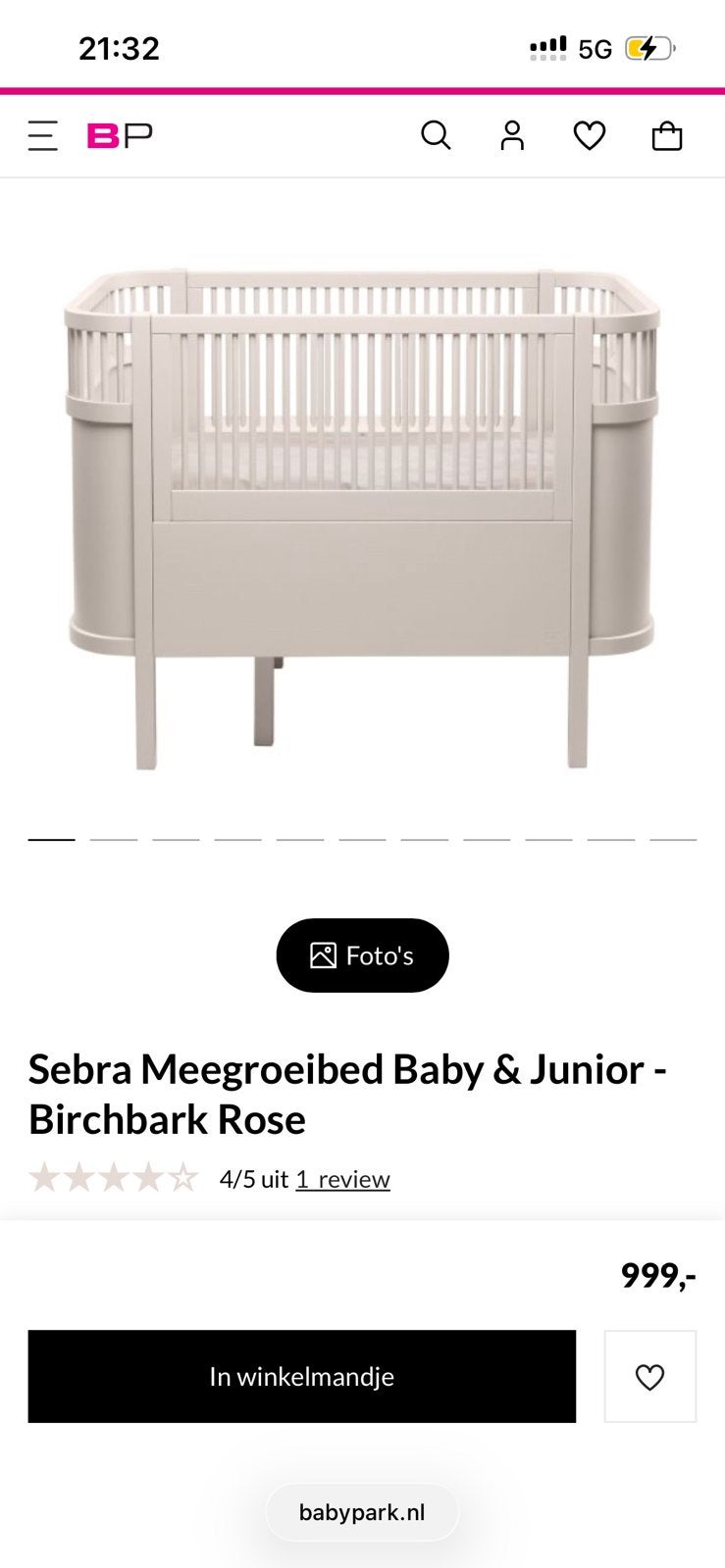 Sebra meegroeibed ledikant baby junior beige birchbark rose, Kinderen en Baby's, Babywiegjes en Ledikanten, Ophalen, Gebruikt