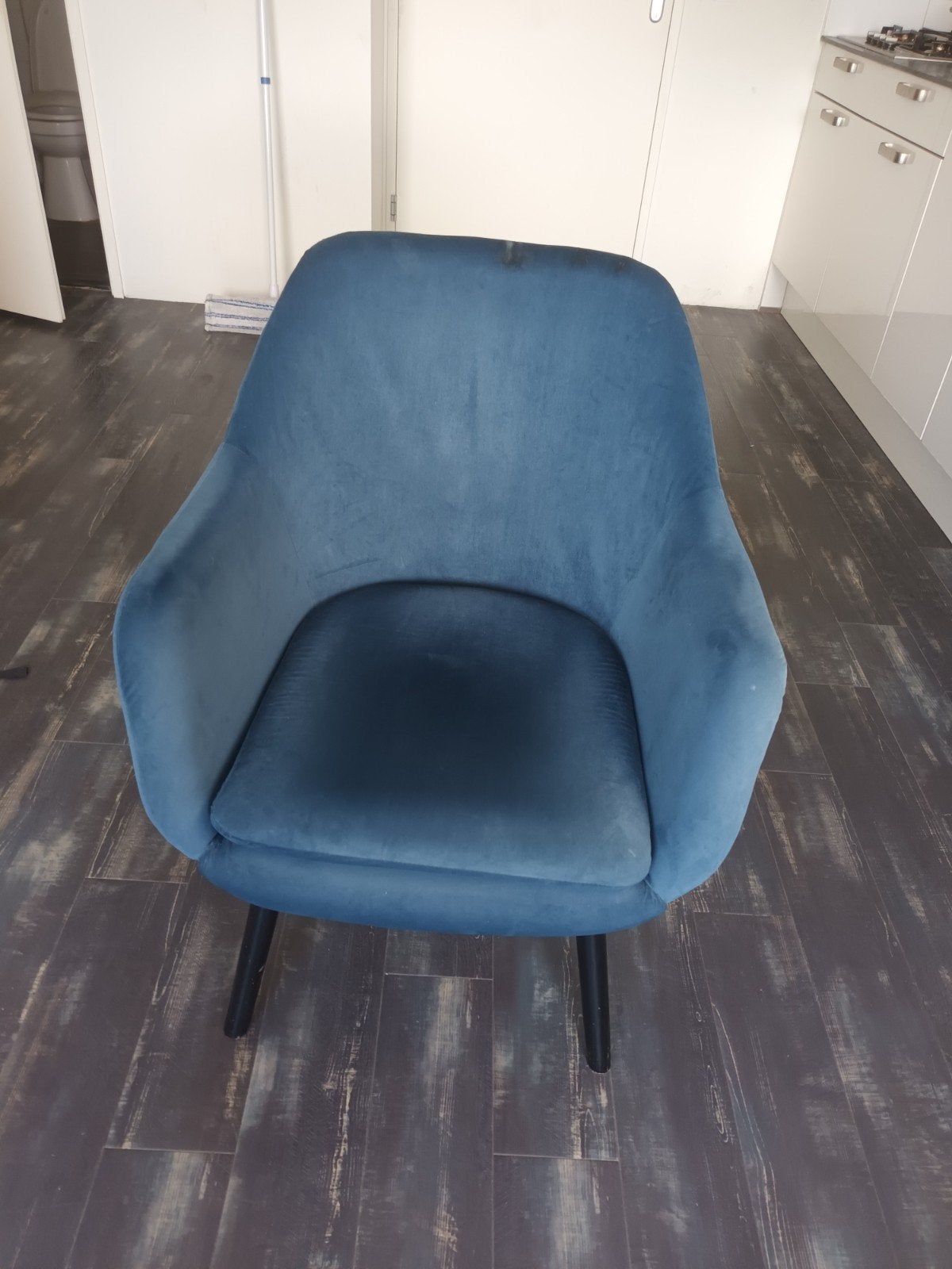 Comfortabele blauwe fluwelen zetel, Huis en Inrichting, Modern, Comfortabel, Blauw, Ophalen of Verzenden, Zo goed als nieuw