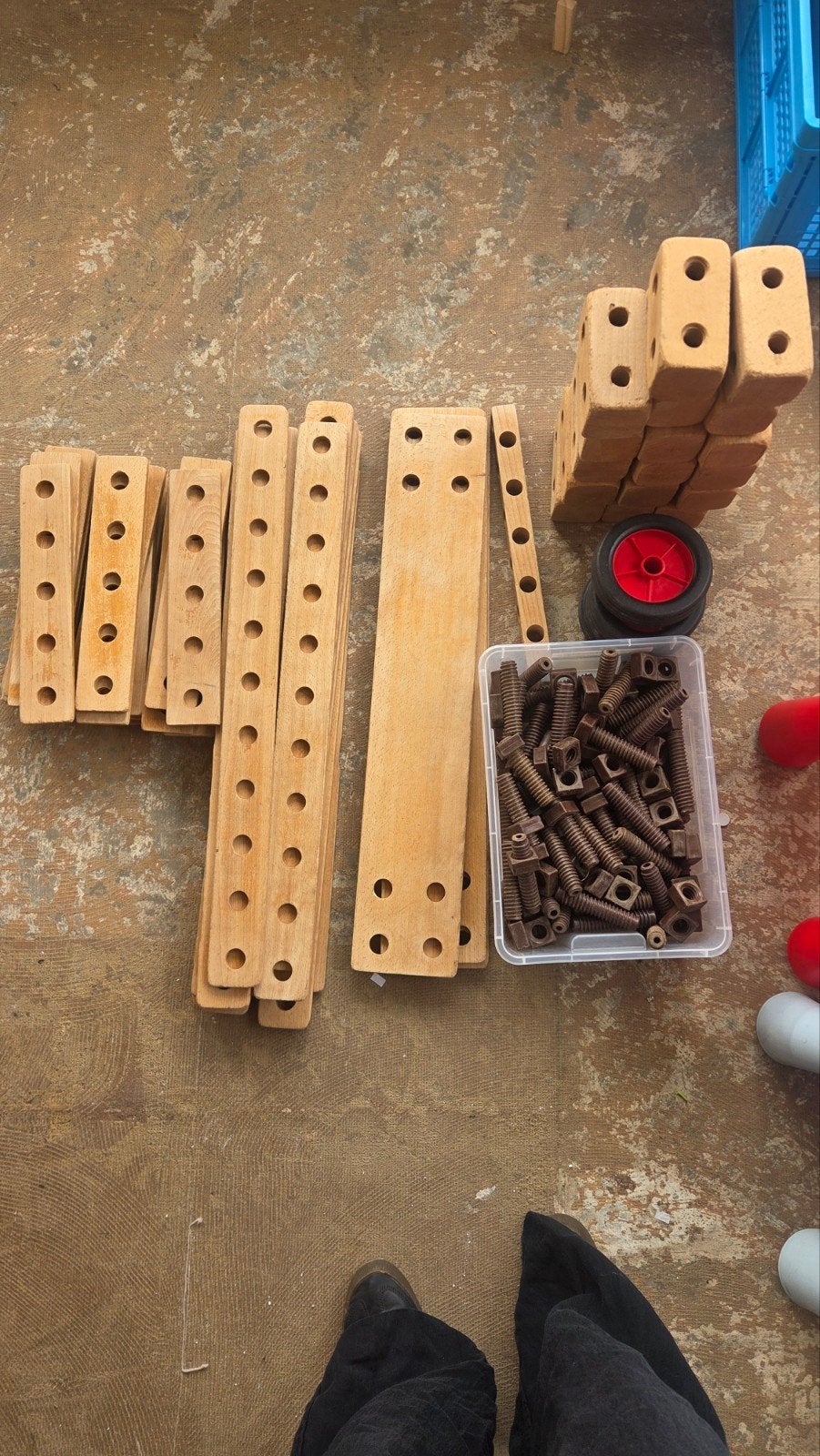 Set grote houten bouwblokken en constructiemateriaal, Ophalen, Gebruikt, Overige merken