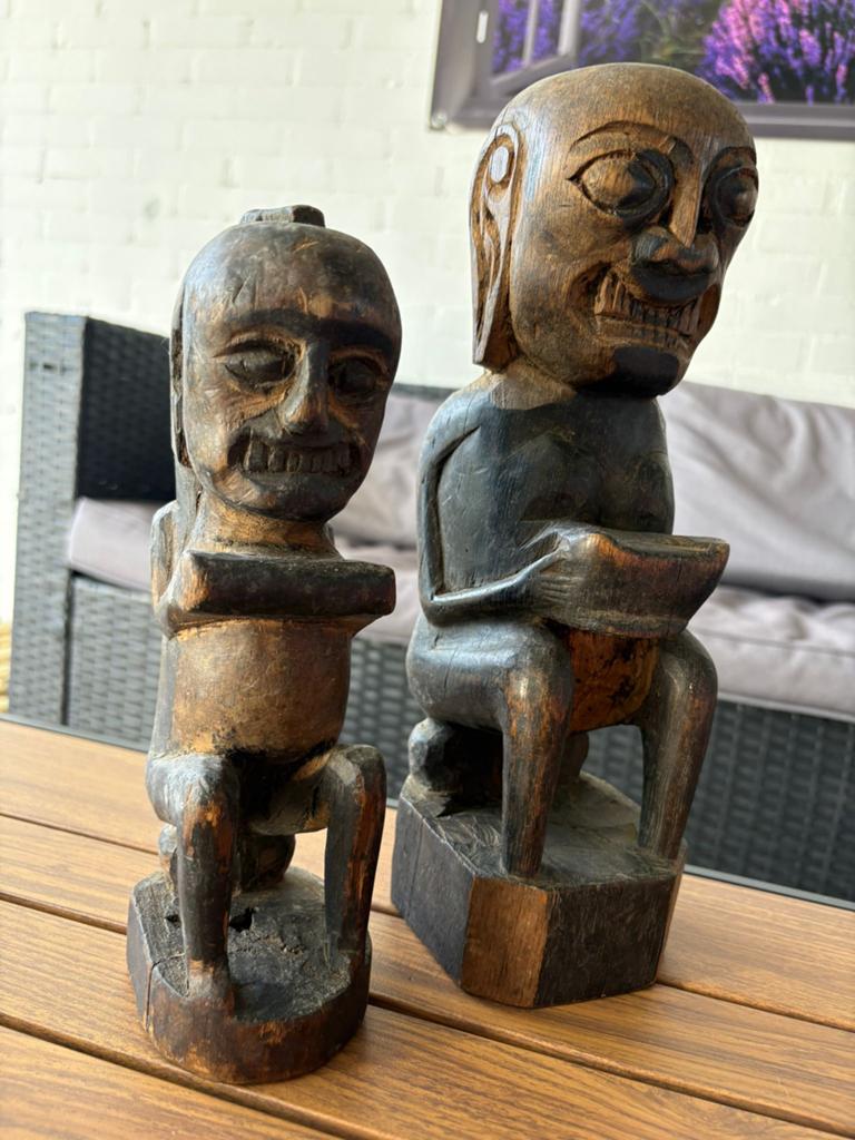 Antieke beelden houtsnijwerk midden afrika, Antiek en Kunst, Houtsnijwerk, Ophalen of Verzenden, Handgemaakt, 20 - 50 cm