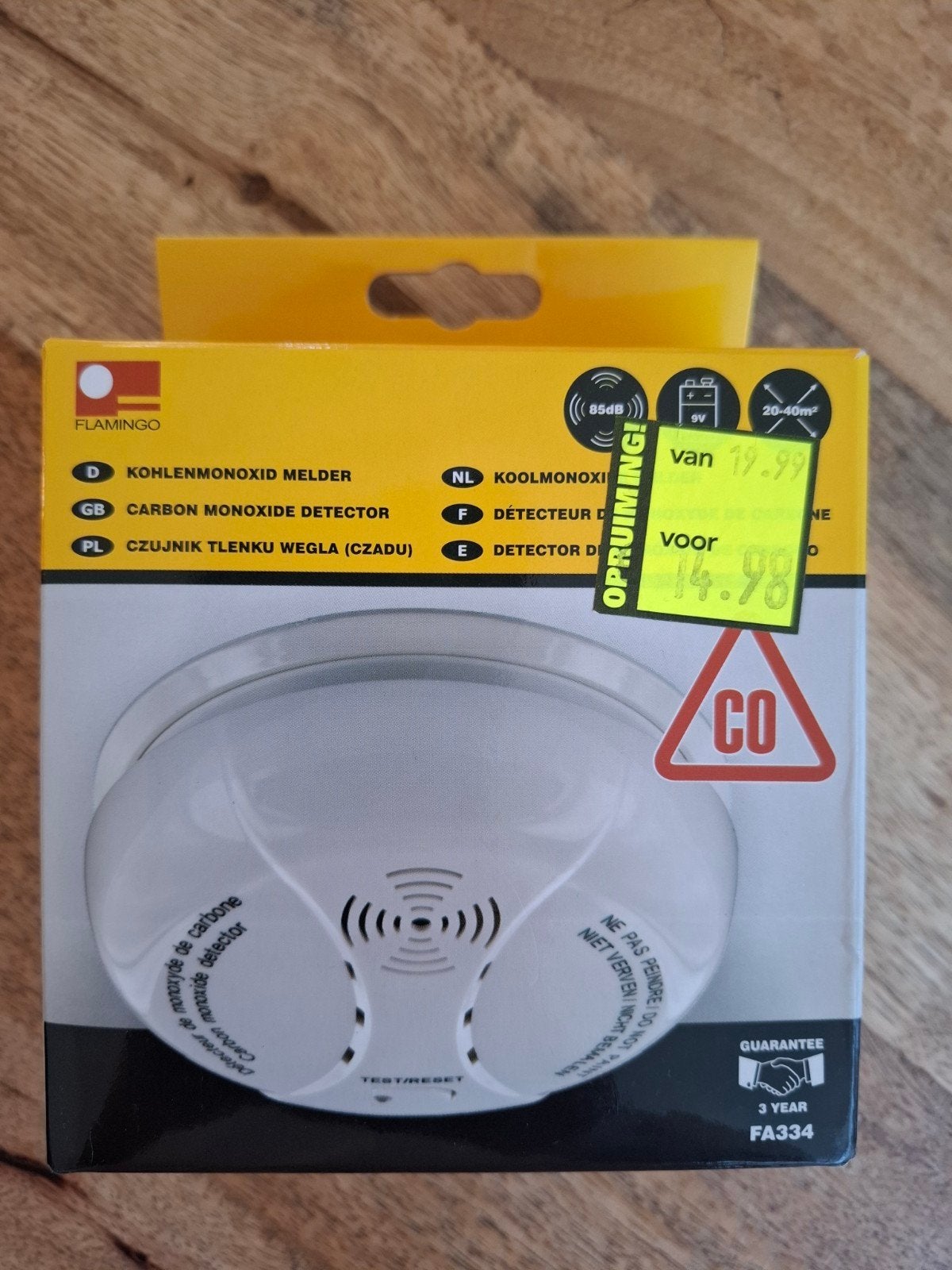 Flamingo Koolmonoxidemelder - Nieuw in verpakking, Detector, Sensor of Melder, Nieuw, Ophalen of Verzenden, Overige soorten