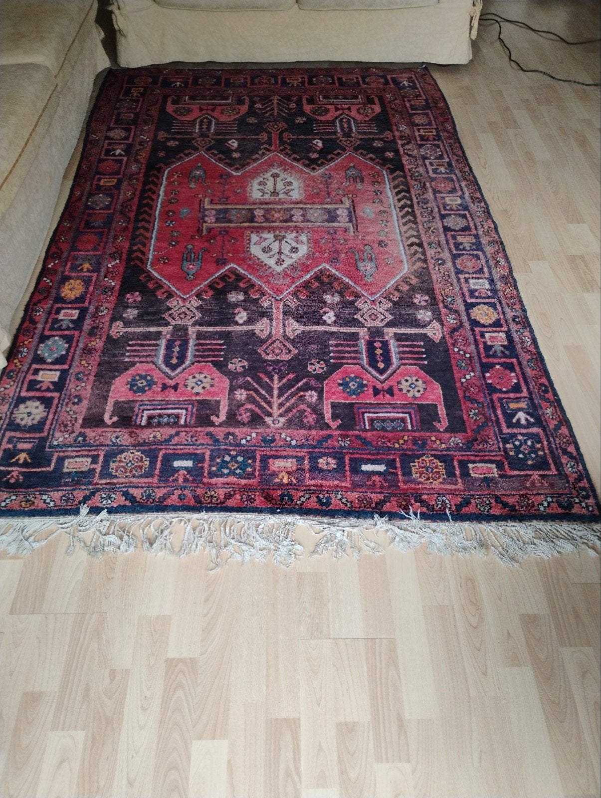 Vintage Perzisch tapijt 153x252 cm met ondertapijt, Blauw, Gebruikt, Perzisch, Vintage, 150 tot 200 cm