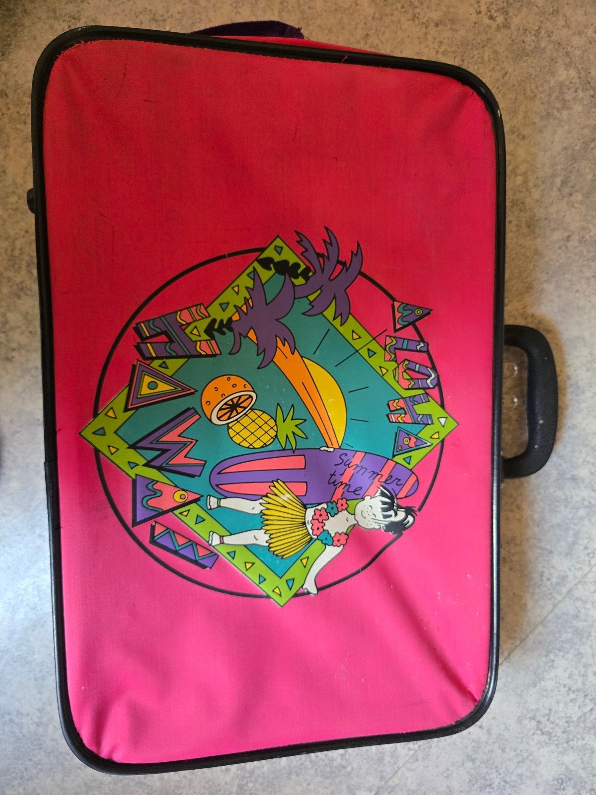 Vintage kinderkoffer 'Aloha Hawaii' - Roze, Ophalen, Zo goed als nieuw