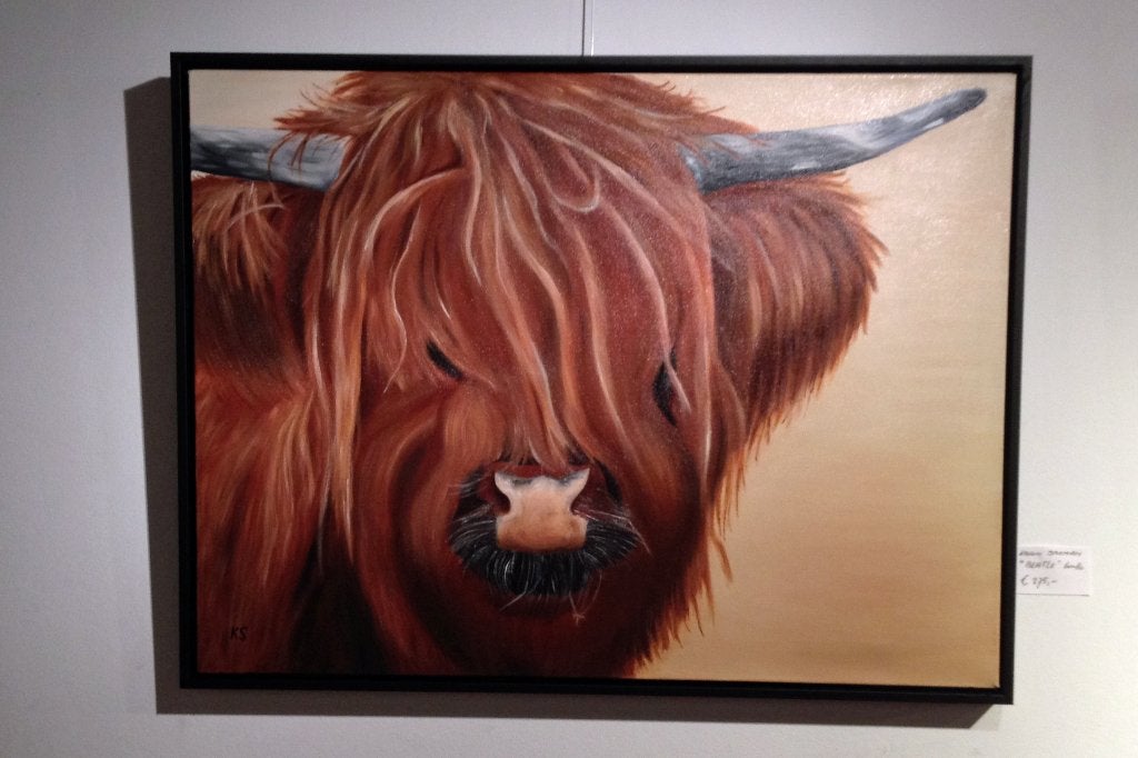Olieverf schilderij langharige koe, Antiek en Kunst, Ophalen, Handgeschilderd, Olieverf, Dieren
