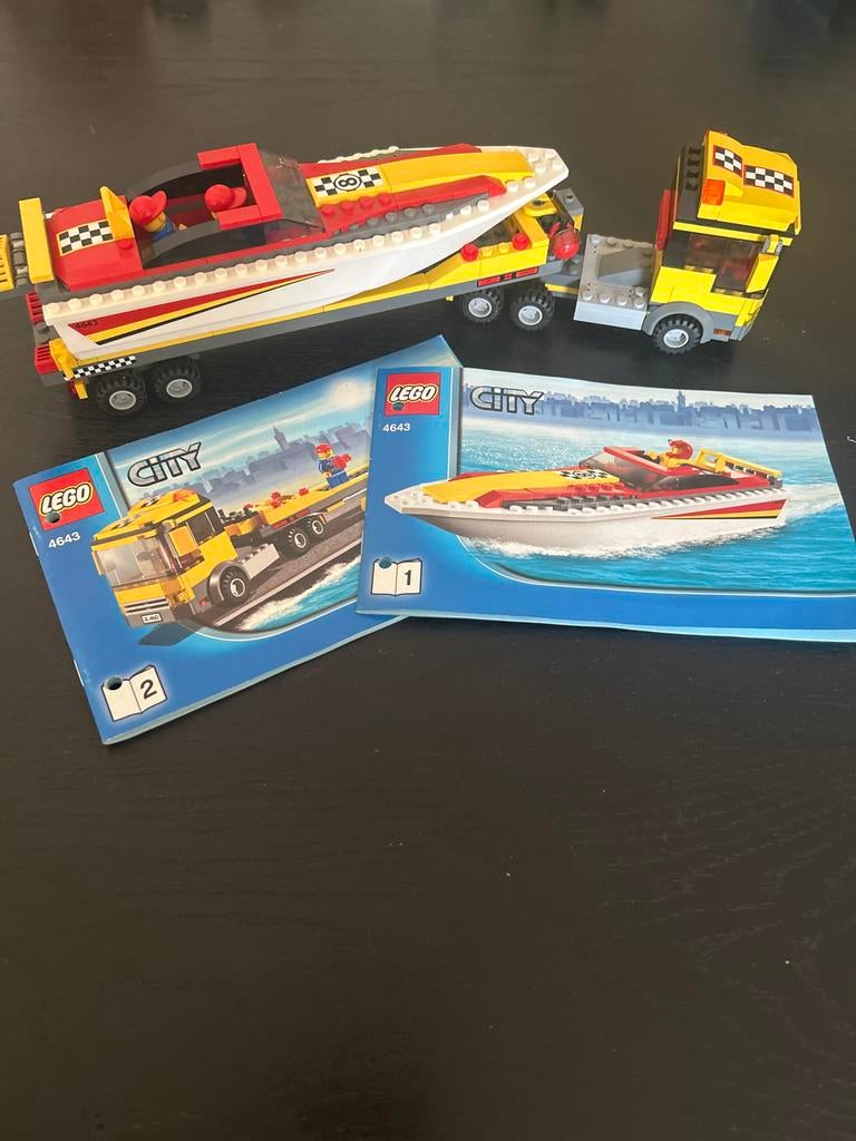 LEGO City 4643 Powerboot Transport met instructieboekjes, Ophalen of Verzenden, Gebruikt, Overige merken