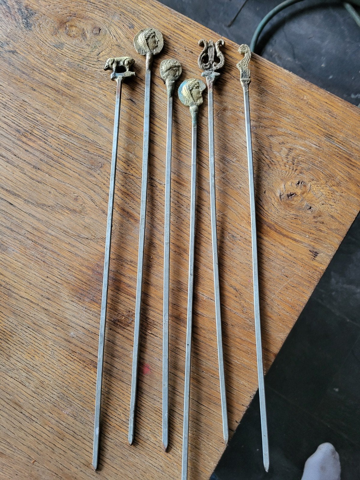 Set van 6 Antieke Bronzen Cocktailprikkers/Roerstaafjes, Ophalen of Verzenden
