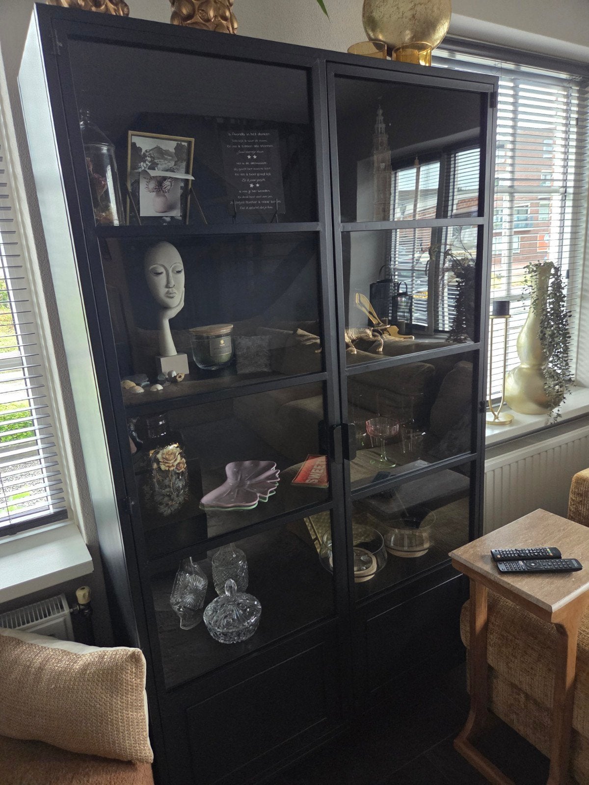 Zwarte vitrine kast, Ophalen, Gebruikt, 50 tot 100 cm, 150 tot 200 cm