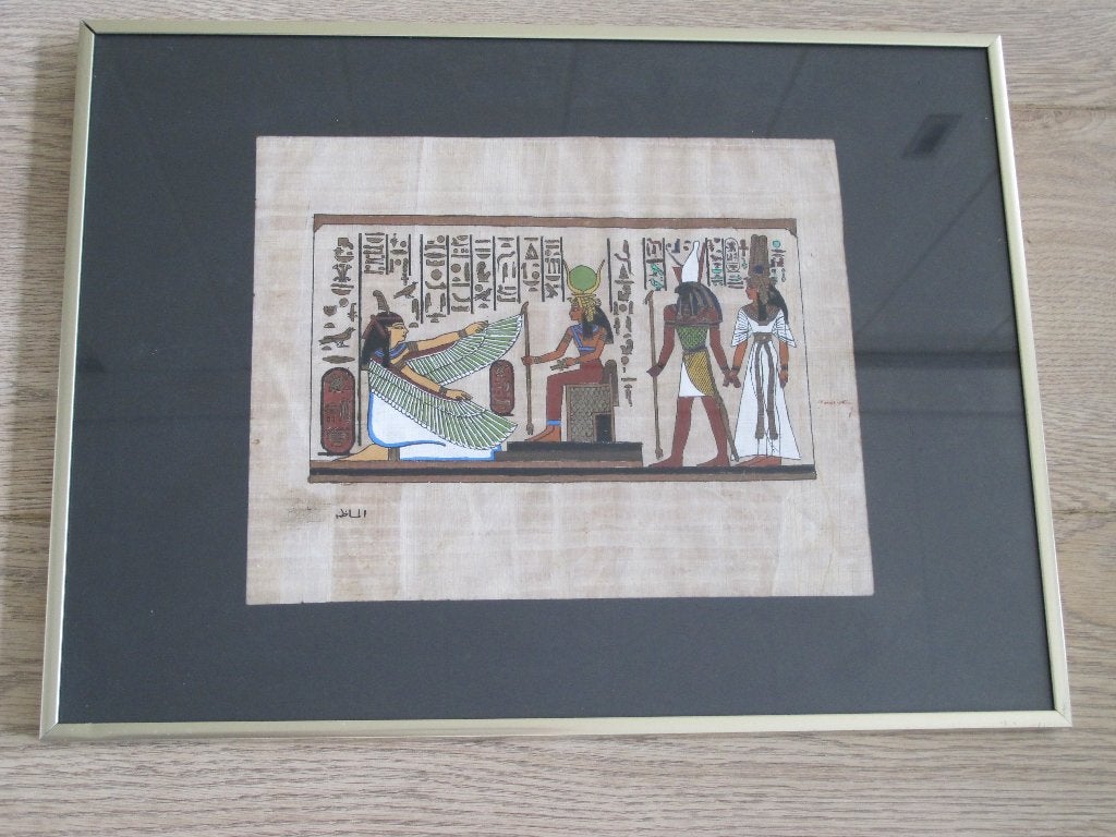 Ingelijste Egyptische papyrus reproductie – 41 x 31 cm, Antiek en Kunst, Schilderij, Afrika, Handgemaakt, Ophalen of Verzenden