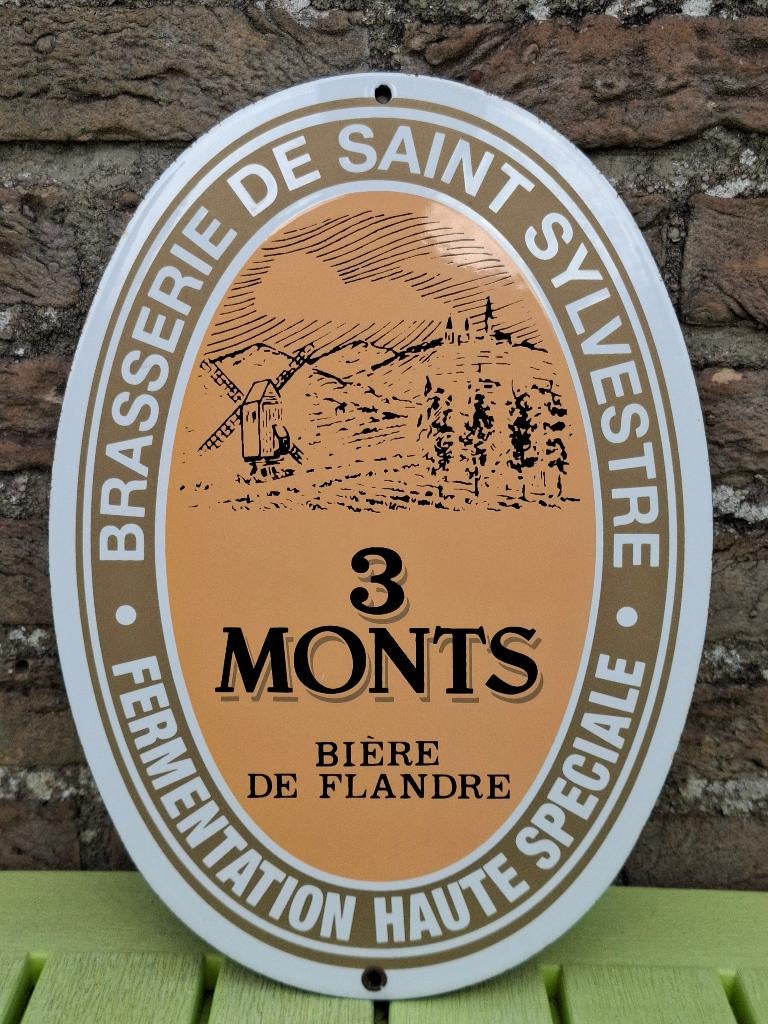 Emaillebord 3 Monts bier, Verzamelen, Biermerken, Nieuw, Reclamebord, Plaat of Schild, Overige merken, Ophalen of Verzenden