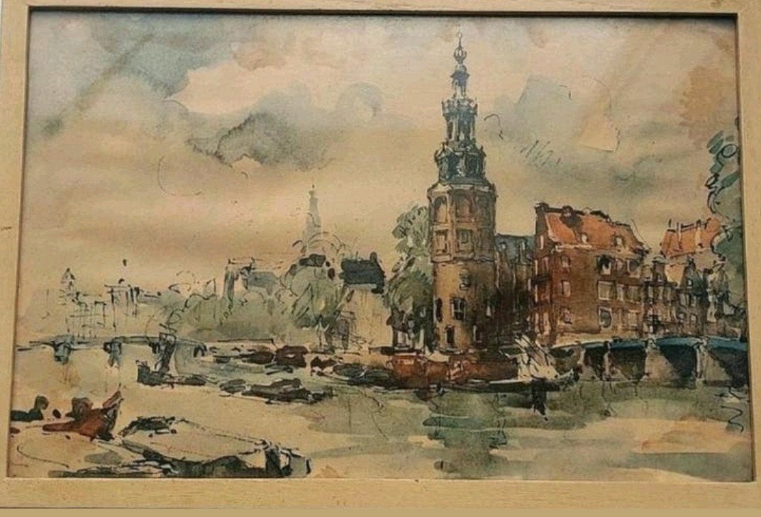 Jan Korthals... Oude Schans/ Montelsbaantoren.. Amsterdam..., Antiek en Kunst, Ophalen of Verzenden