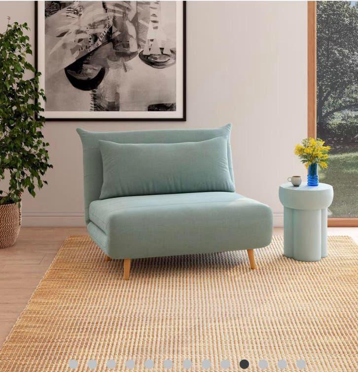 Slaapbank 102x188cm met topper - Groen/Blauw, Ophalen, 100 cm, Eenpersoons, 190 cm of minder