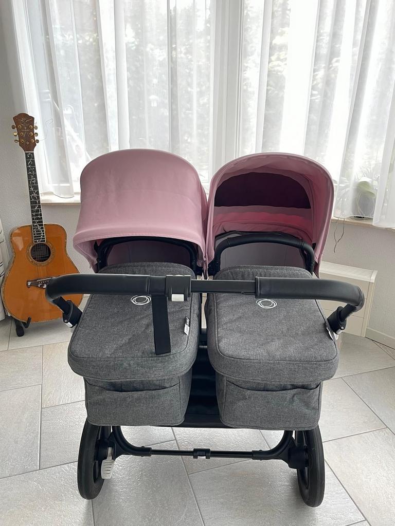 Bugaboo Donkey 3 Twin 2021 kinderwagen - Roze/Grijs, Ophalen of Verzenden, Zo goed als nieuw, Combiwagen, Duowagen