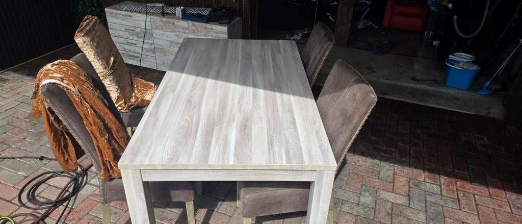 Eettafel met salontafel en stoelen, Huis en Inrichting, Tafels | Eettafels, Ophalen, Gebruikt, 100 tot 150 cm, 50 tot 100 cm