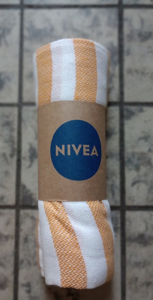 NIVEA strandhanddoek sauna hamam nieuw oranje/wit gestreept, Ophalen of Verzenden, Nieuw