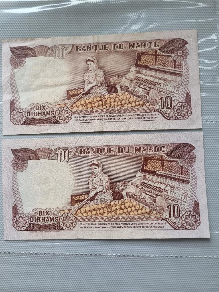 NIeuw (uncirculated) 2 Banknoten 10 Dirham King Hassan  II, Postzegels en Munten, Ophalen of Verzenden, Overige typen