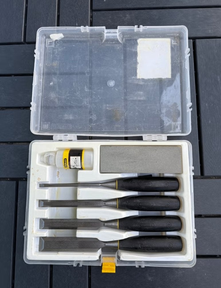 Stanley 5000 steekbeitelset in koffer met steen en olie, Ophalen of Verzenden, Gebruikt, Beitel, Stanley