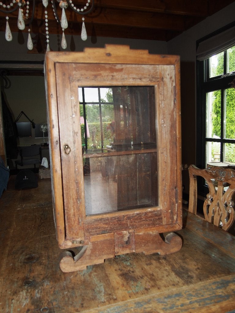 Oud Houten Vitrinekastje uit India - 70x44x26 cm, Ophalen