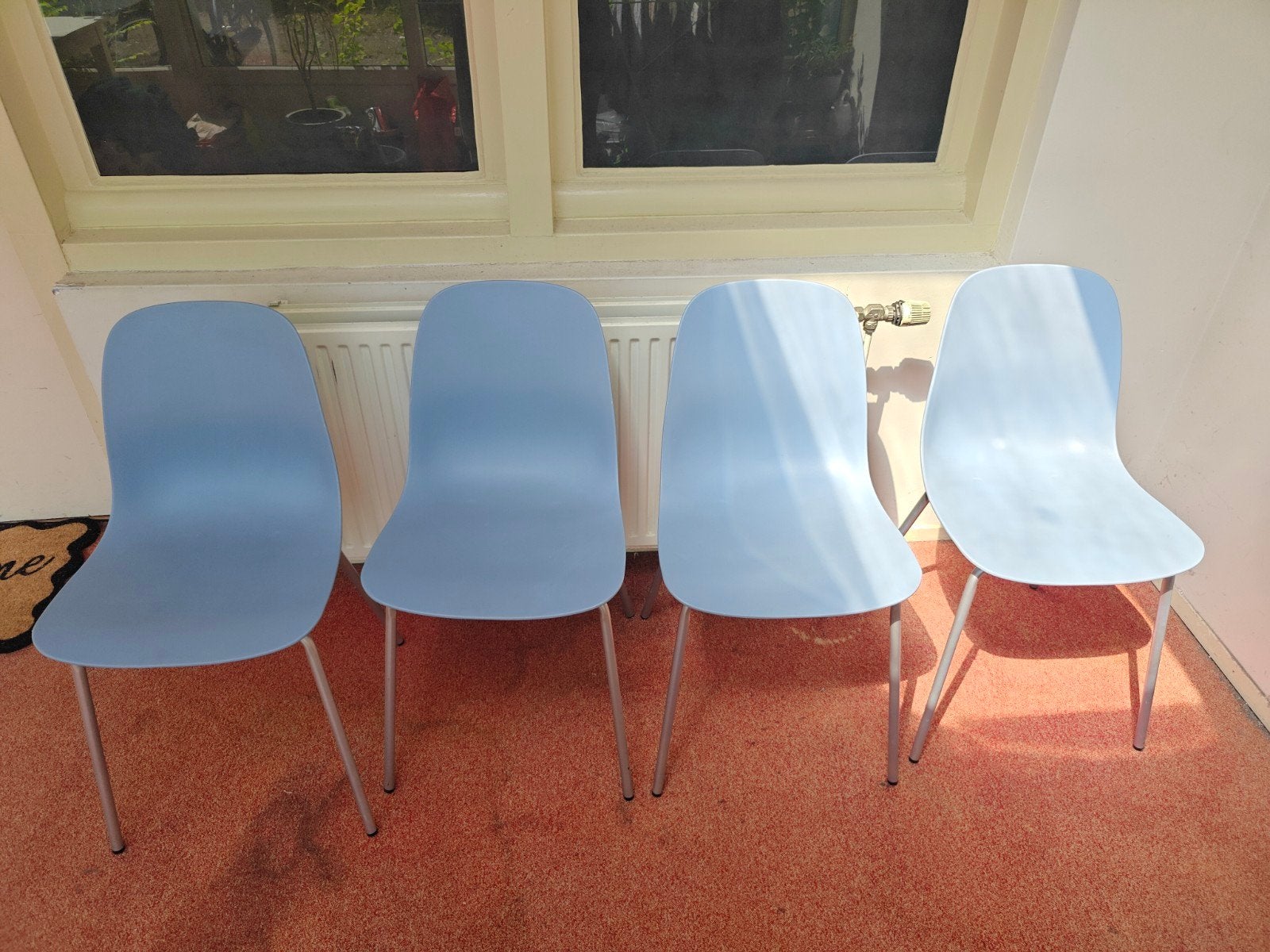 Set van 4 lichtblauwe stoelen - Gebruikt, Ophalen, Gebruikt, Blauw, Modern, Functioneel