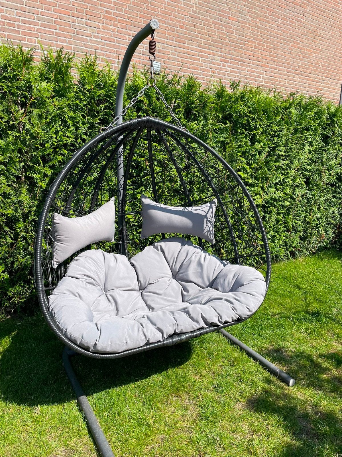 2-persoons hangstoel inclusief kussens, weinig gebruikt, Ophalen, Zo goed als nieuw, Wicker