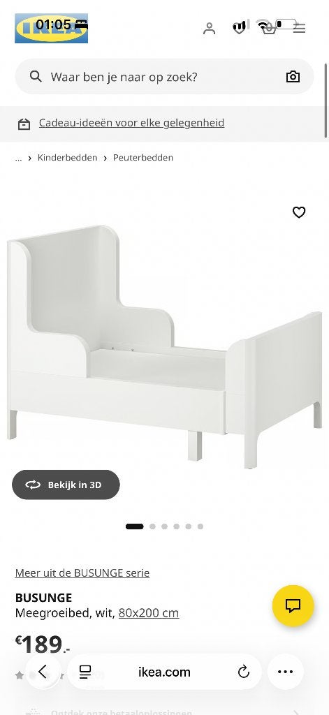 Ikea kinderbed, Gebruikt, 70 tot 85 cm, 180 cm of meer, Ophalen