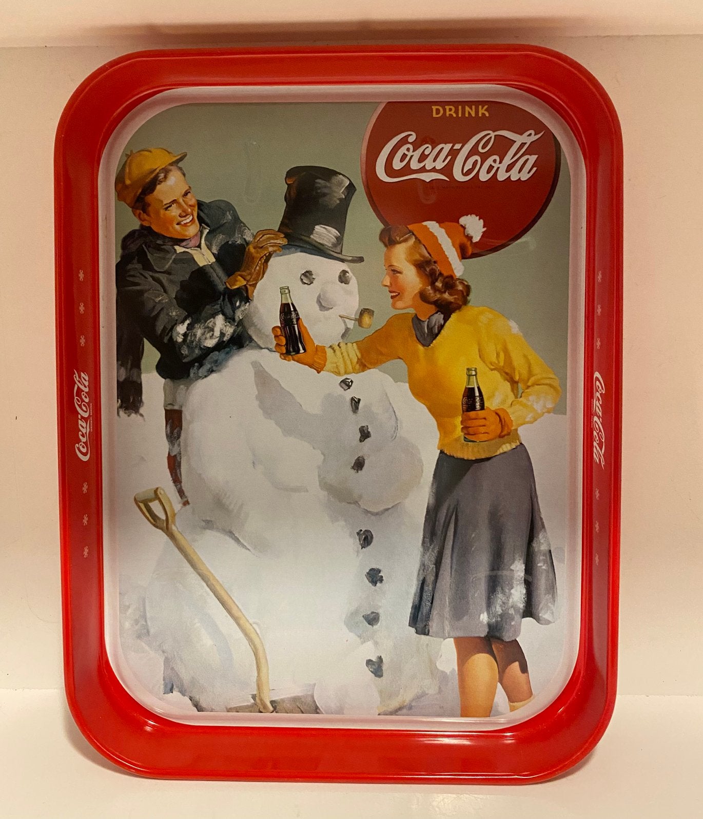 Dienblad van Coca-cola met sneeuwpop/jongen/meisjez, Ophalen of Verzenden, Zo goed als nieuw, Gebruiksvoorwerp