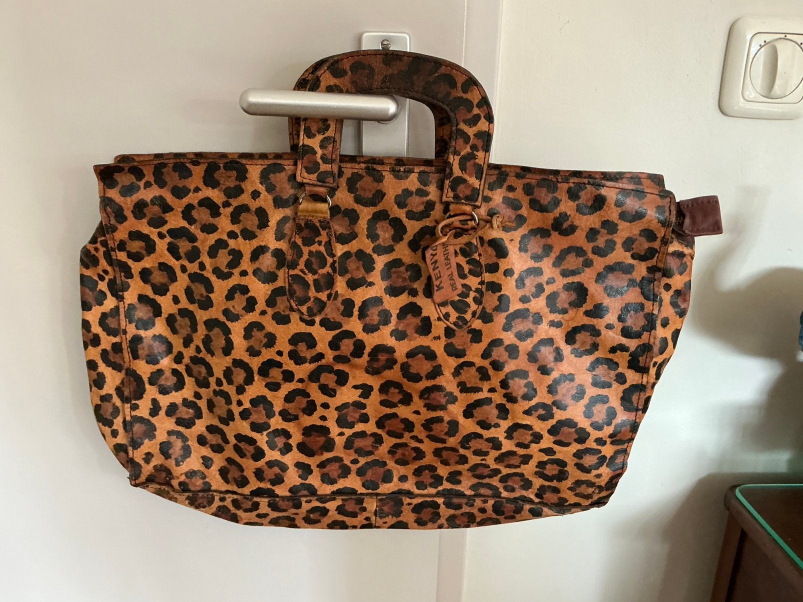 Kenya leren panterprint tas,leopard leren aktetas,laptoptas, Verzenden, Gebruikt, Bruin, Overige typen