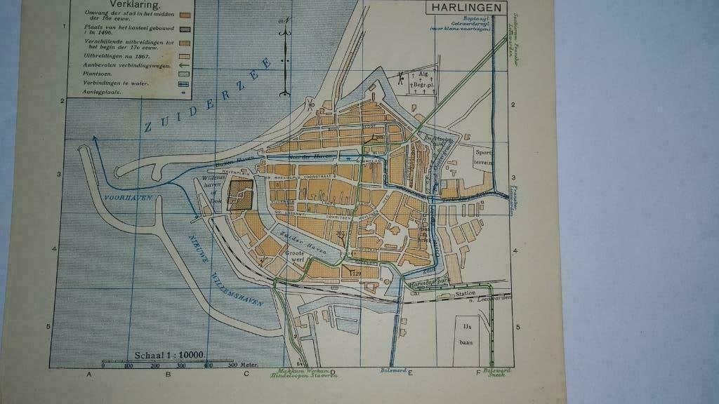 25 / Harlingen plattegrond in 4 kleuren Litho 1917, Ophalen of Verzenden