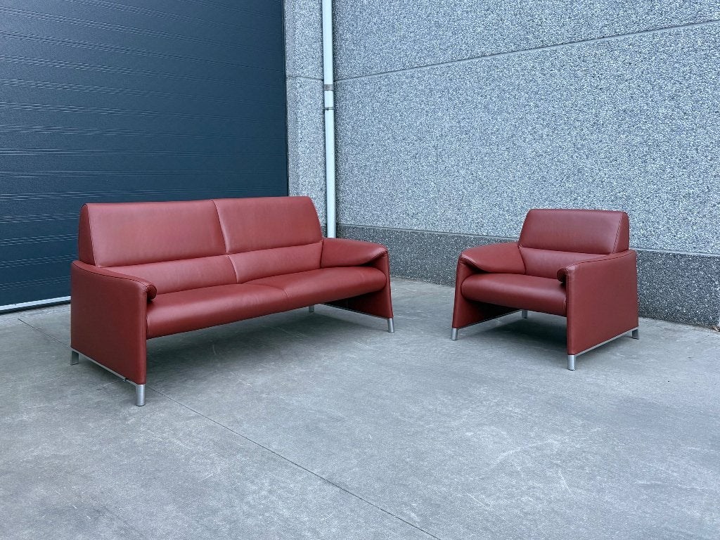 Leolux Felizia 2,5-zitsbank met fauteuil in Senso leder, Nieuw, 75 tot 100 cm, Ophalen of Verzenden, Rechte bank