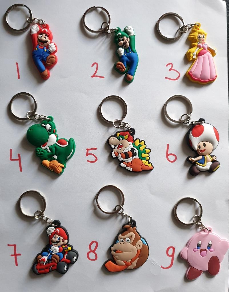 Mario, Luigi,princes, yoshi, kirby, donkey ea sleutelhangers, Ophalen of Verzenden, Nieuw, Feestartikel, Overige