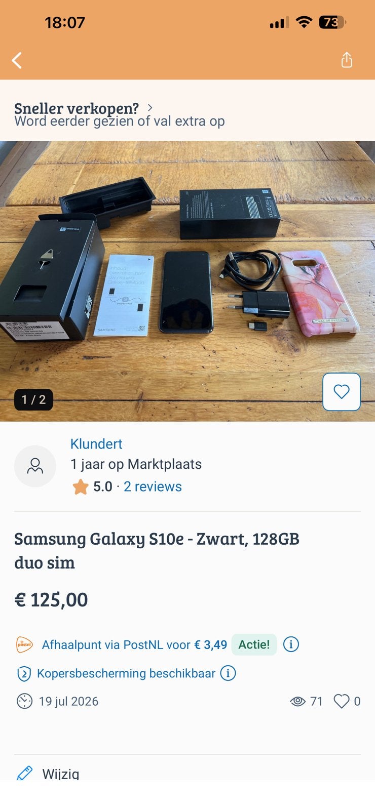 samsung10e dual sim, Zwart, Ophalen of Verzenden, Zo goed als nieuw, 128 GB
