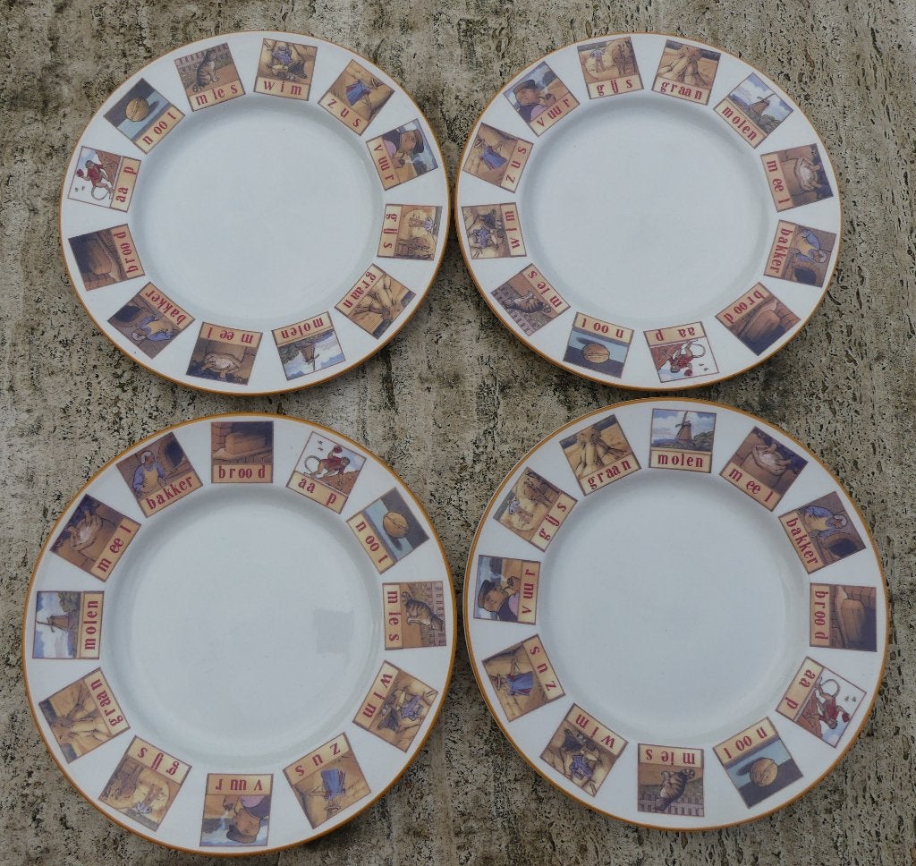 Tarvo 4 Aap Noot Mies Ontbijtborden + de Brood trommel, Overige merken, Nieuw, Ophalen of Verzenden, Bord(en)