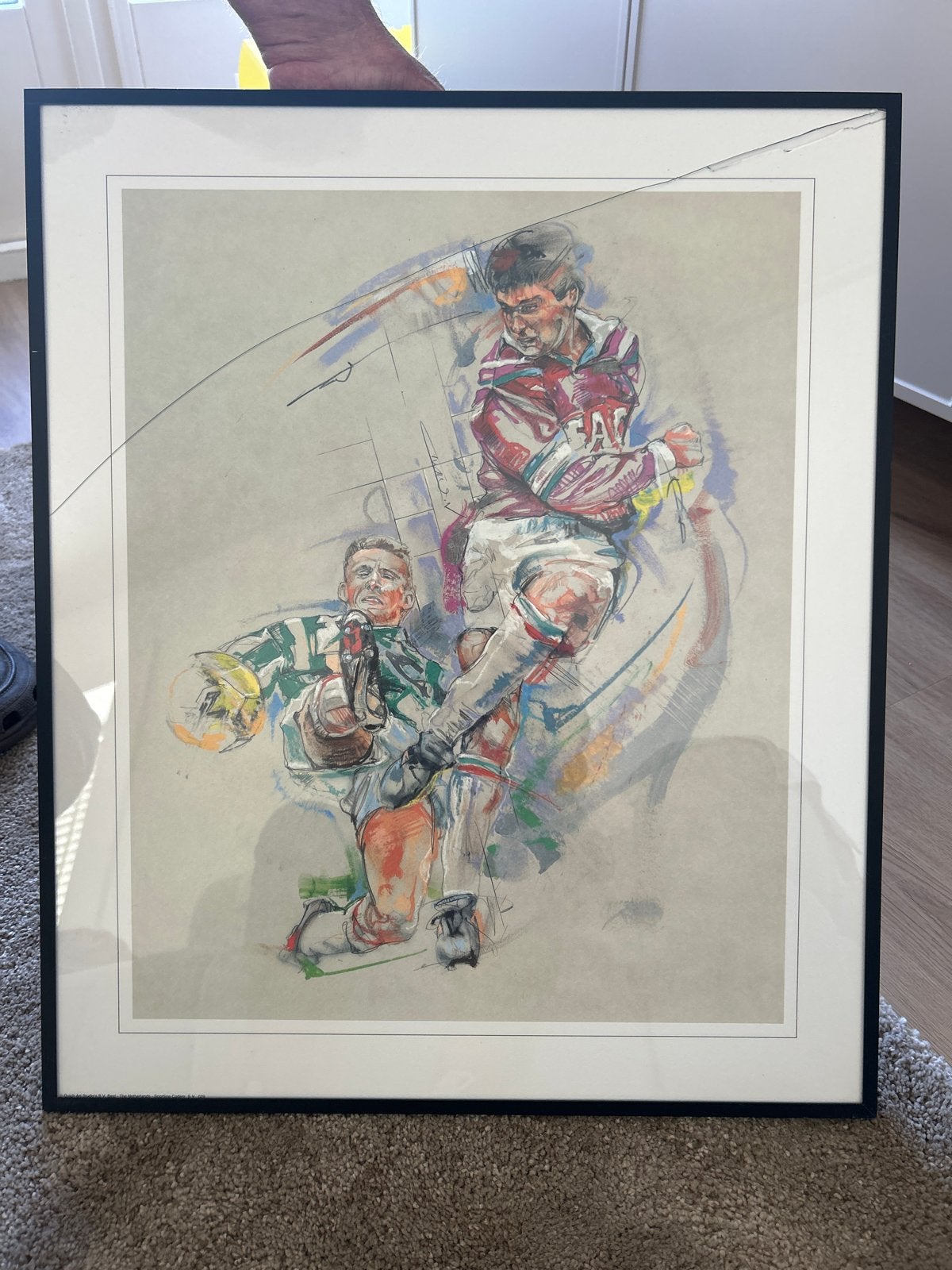 Ingelijste sportillustratie - Rugby/American Football, Ophalen of Verzenden