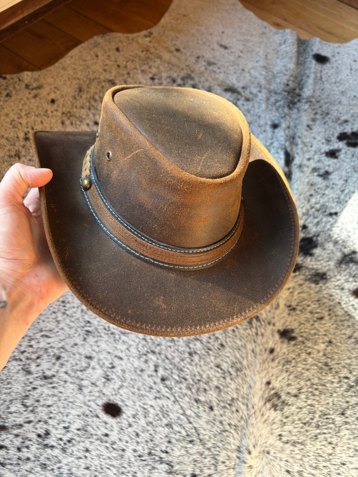 Leren cowboyhoed, Kleding | Dames, Ophalen, Zo goed als nieuw