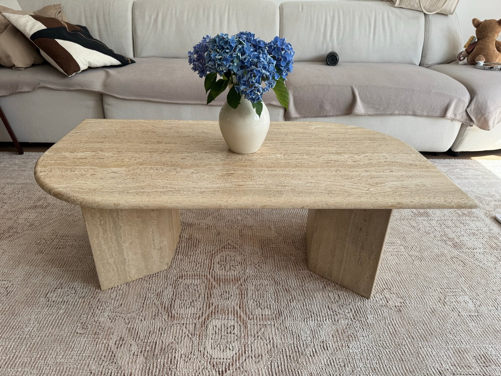 Travertin salontafel - 110x60x37cm - Nette staat, Huis en Inrichting, Tafels | Salontafels, Ophalen, Overige materialen, Gebruikt