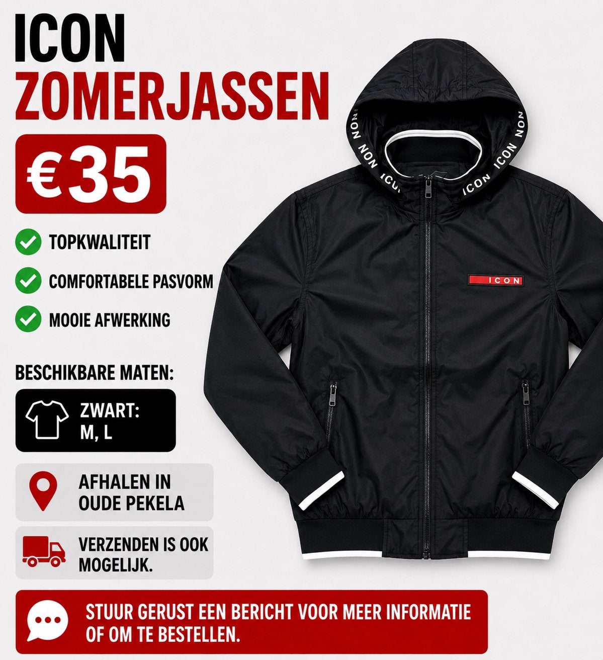 Icon zomerjassen M en L, Ophalen of Verzenden, Nieuw, Overige maten, Zwart