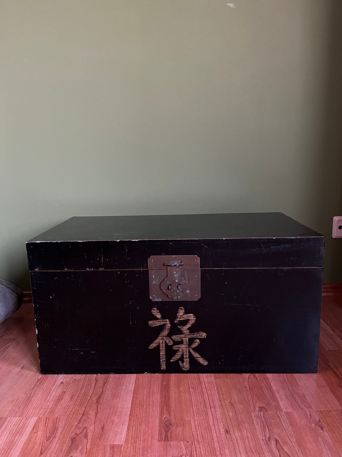 Zwarte Dekenkist met Japanse Tekens - L68xB36.5xH34, Ophalen, Minder dan 50 cm, Gebruikt, 50 tot 100 cm